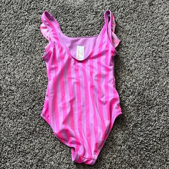 Pink Striped Ruffle Swimsuit - Picture 7 of 9